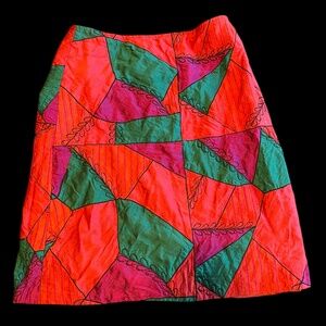 Vintage 100% Silk Canvasback Patchwork Lined Skirt Size 4 Multi Color